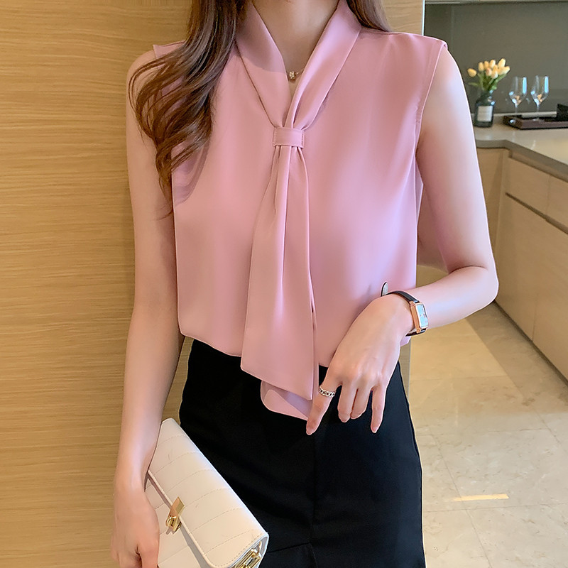 เสื้อชีฟองผู้หญิงฤดูร้อน2025 แฟชั่นเสื้อขนาดเล็กอารมณ์หวานปกท้องหลวมทั้งหมดตรงกับแขนกุดด้านบนผู้หญิง