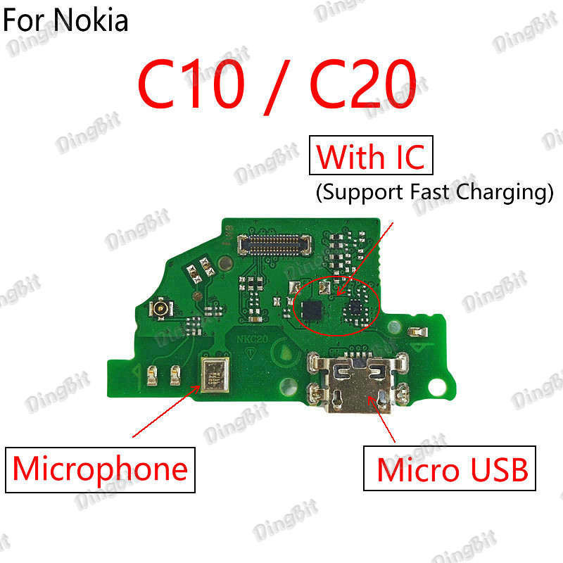 เครื่องชาร์จ USB ชาร์จพอร์ตบอร์ด Flex Cable Connector ไมโครโฟนสําหรับ Nokia C10 C20 Fast CHARGING
