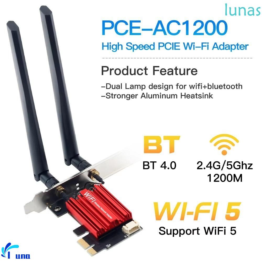 LUNASOL การ์ดเครือข่ายไร้สาย, WiFi 5 AC1200 PCIE WiFi อะแดปเตอร์,ตัวรับสัญญาณ WiFi เครื่องส่งสัญญาณ Dual Band เสาอากาศ 2.4G/5GHz USB Wifi อะแดปเตอร์สําหรับคอมพิวเตอร์/โทรศัพท์/แท็บเล็ต