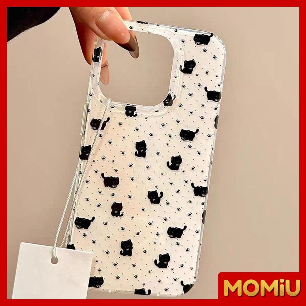 MOMiU - เจลลี่เนียนเงา IMD สีขาว เข้ากันได้สำหรับ เคสไอโฟน11 เคส iphone 16 Pro Max 7Plus XR 12 13 14 15 ลูกแมวสีดำน่ารัก