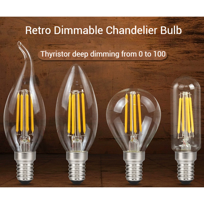 [220V หรี่แสงได้] หลอดไฟ led Edison E27 E14 เกลียว Retro เลียนแบบทังสเตน Filament โคมไฟข้างเตียงแสงอบอุ่นประหยัดพลังงาน