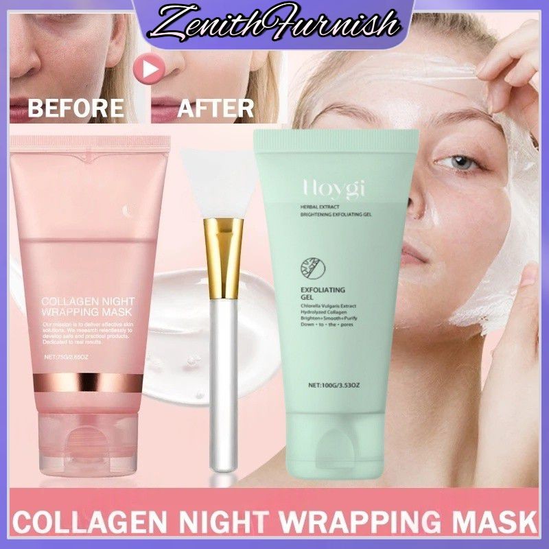 ✨COD✨ มาส์กลอกคอลลาเจนแบบลอกออก 1/2 ชิ้น + เจลขัดผิว ขจัดเซลล์ผิวที่ตายแล้ว สครับสิวหัวดำ มาส์กบำรุง