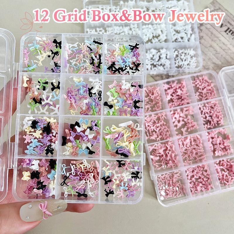 [maybeauty] 12 กริดสีสัน Bowknot ชุดเรซิ่นริบบิ้นอุปกรณ์ตกแต่งเล็บ DIY เล็บเล็บอัญมณี {TH}