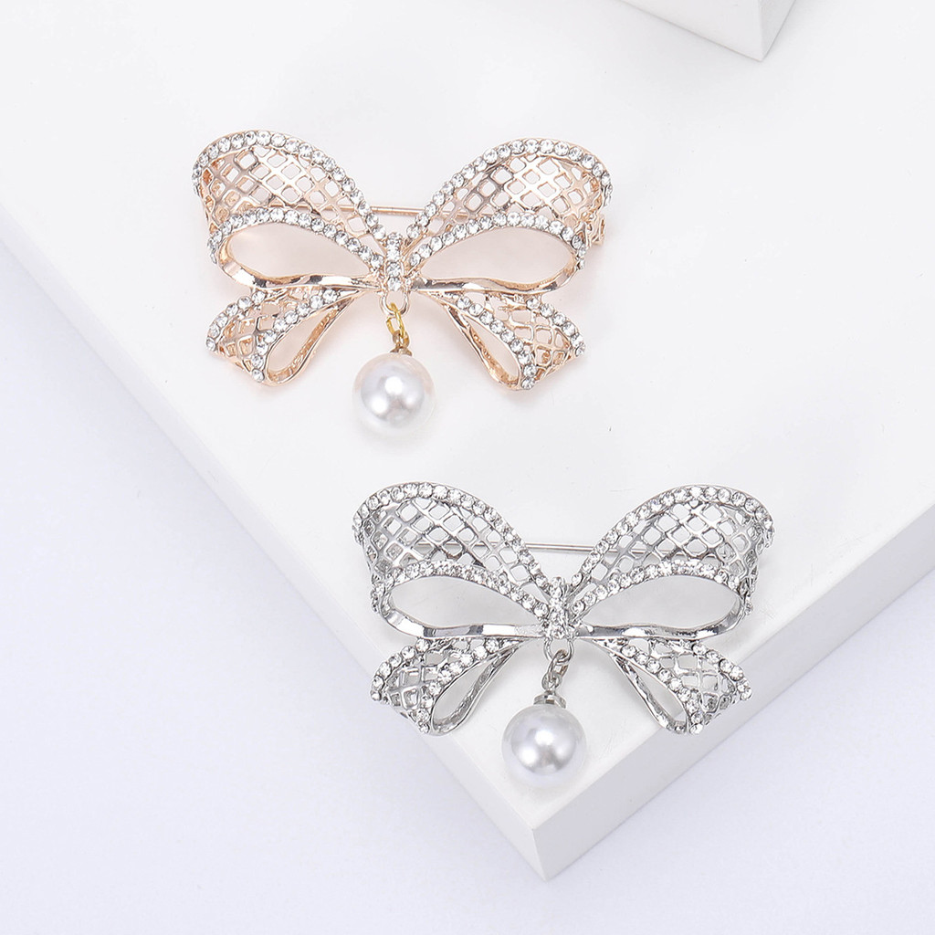 เข็มกลัด Hollow Bow สไตล์ All-Match Headscarf Pin เพชรสูงคุณภาพ ของขวัญพรีเมียม