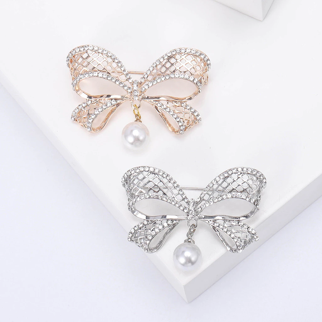 เข็มกลัด Hollow Bow สไตล์ All-Match Headscarf Pin เพชรสูงคุณภาพ ของขวัญพรีเมียม
