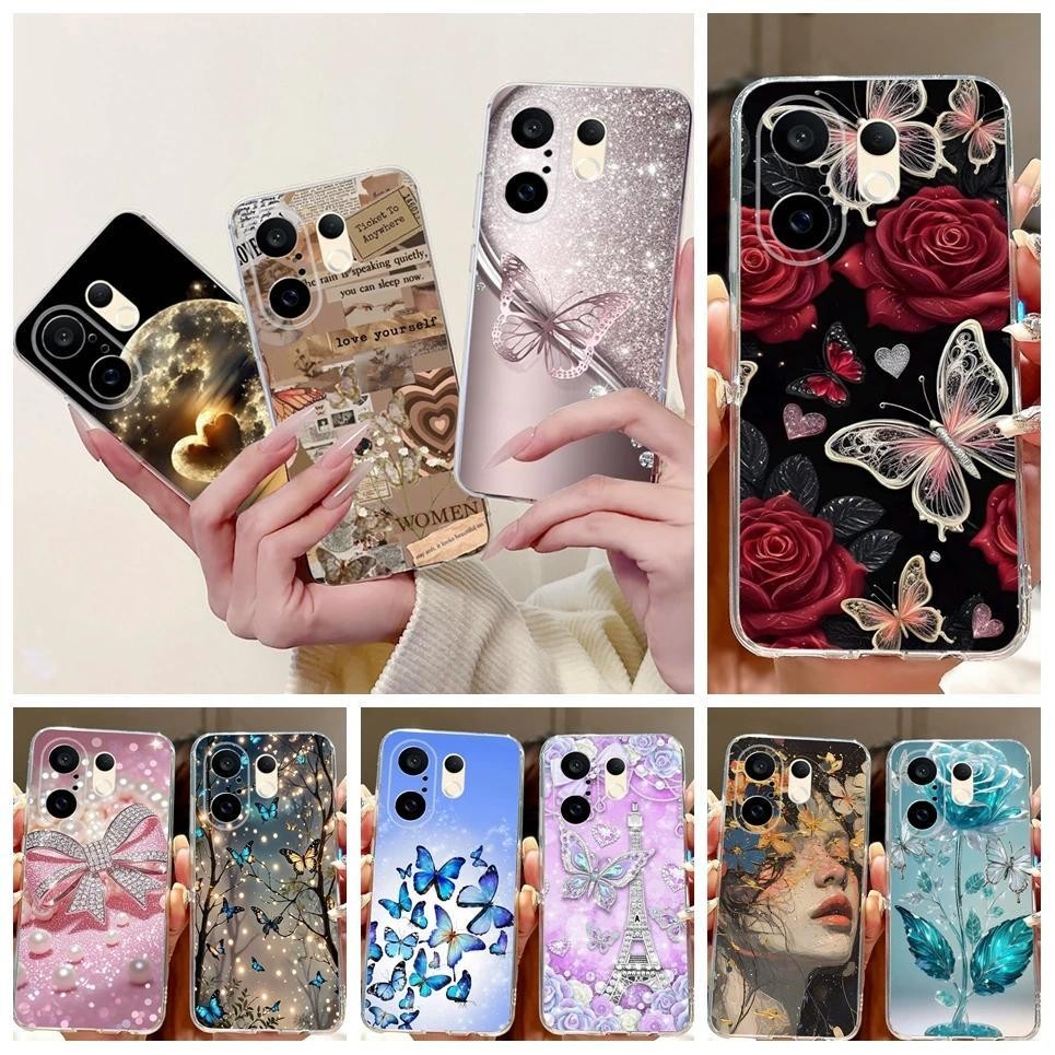 สําหรับ Vivo S30 Pro Mini เคสโทรศัพท์ Vivo X200 FE V2503 หรูหราผีเสื้อดอกไม้ Girly 2D พิมพ์ปลอกนุ่ม 