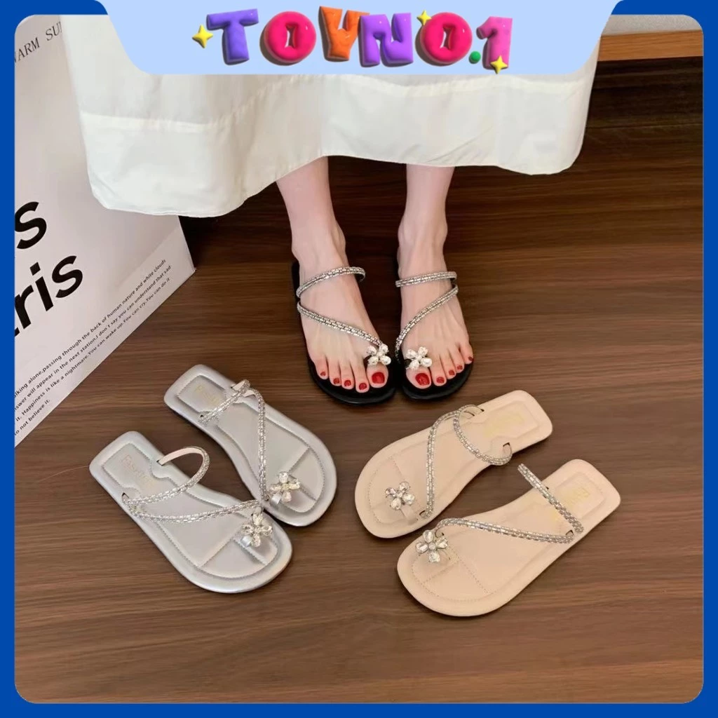 ToyNo.1🧸 พร้อมส่ง🧸"LT-6626" รองเท้าแตะแบบสวม แฟชั่นผู้หญิง สายคาด ดีเทลดอกไม้เล็กๆ ใส่สบายเท้า