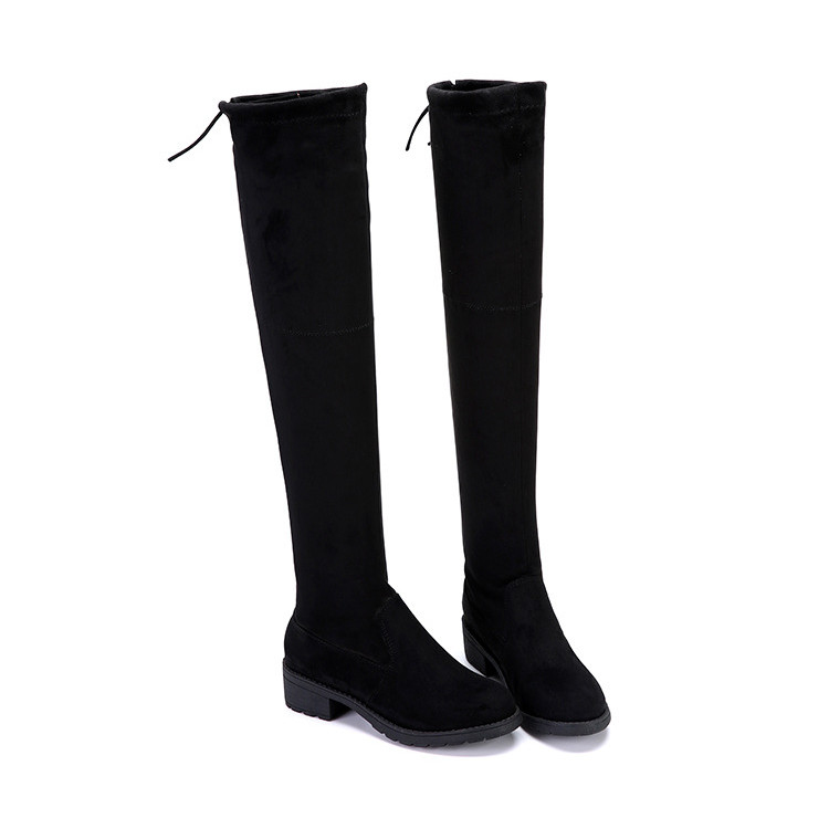 PK0F Student Black Suede Boots Slimmer Look Stretch Over-the-Knee Over-the-Knee Boots