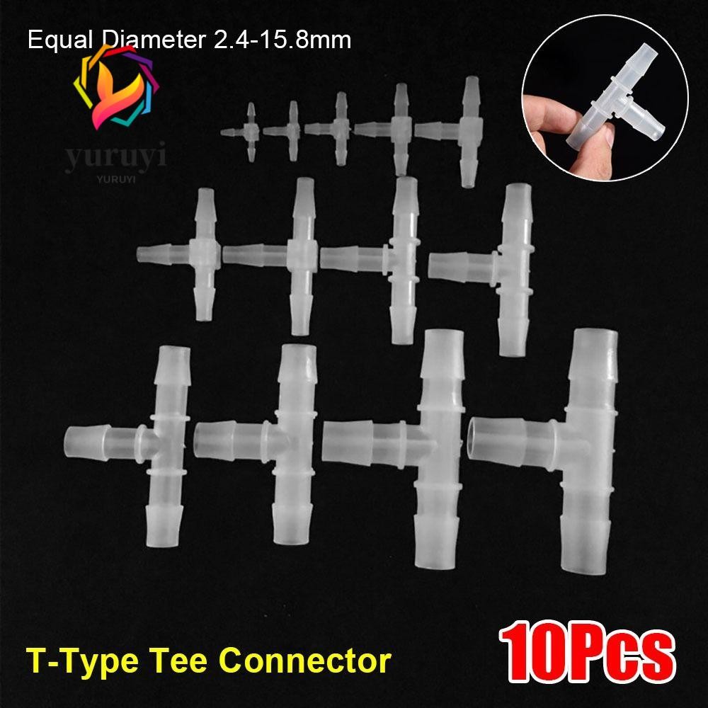 YURUYI 10 ชิ้น 3 ทางเชื่อมต่อ, 1.6-15.8 มิลลิเมตร Equal เส้นผ่านศูนย์กลาง T-Type Tee Connector, พลาส