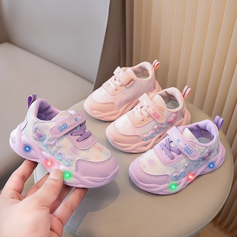 GONDANGSTORE AURORA รองเท้าเด็กผู้หญิง Kuromi ไฟ LED บน SP_522