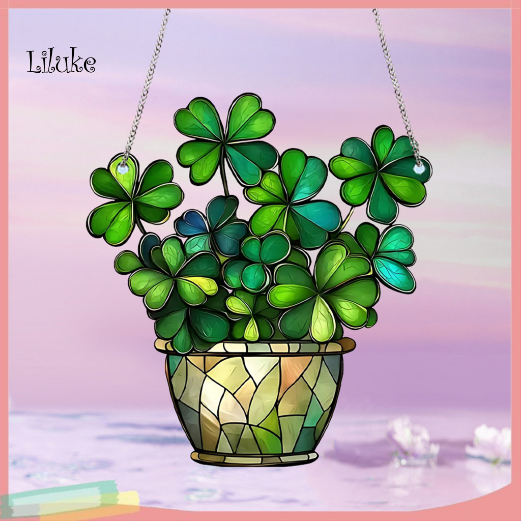 LK Lucky Clover Decor Stained Glass งานศิลปะ Handmade Stained Glass Four Leaf Clover Window Decor ขอ