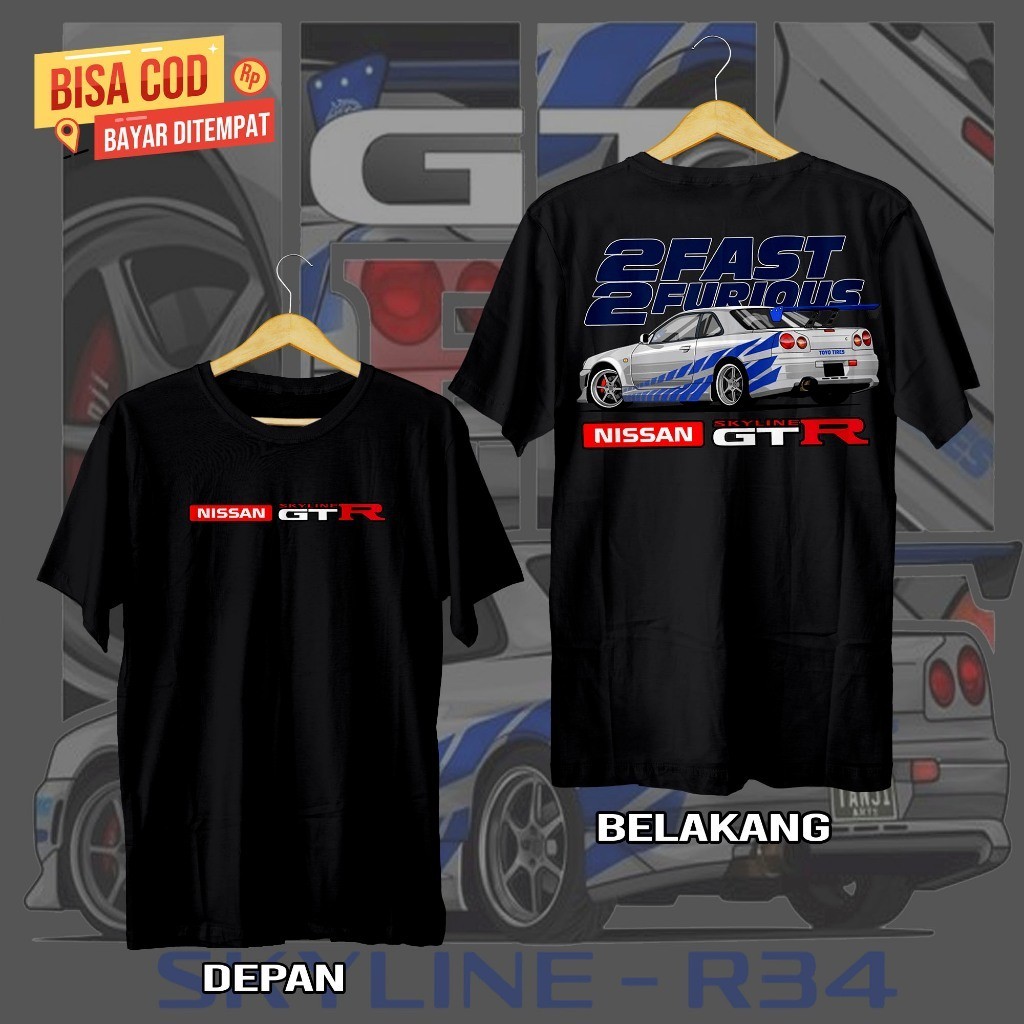 NISSAN SKYLINE R34 2 FAST 2 FURIOUS BRIAN O CONNOR V3 รถเสื้อยืดยานยนต์เสื้อยืด