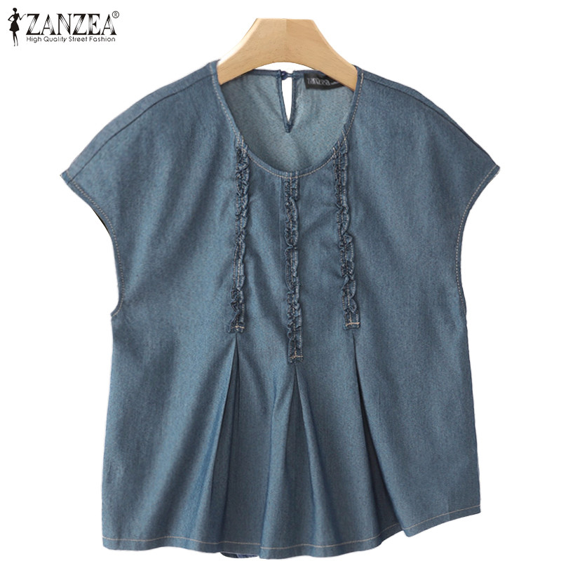 ZANZEA เสื้อเบลาส์แขนสั้นสำหรับผู้หญิง