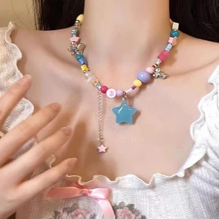 สร้อยคอ Y2K ลูกปัดสีจี้หัวใจ สร้อยลูกปัดสีโดปามีน สำหรับผู้หญิง ดีไซน์เกาหลี ใส่ฤดูร้อน