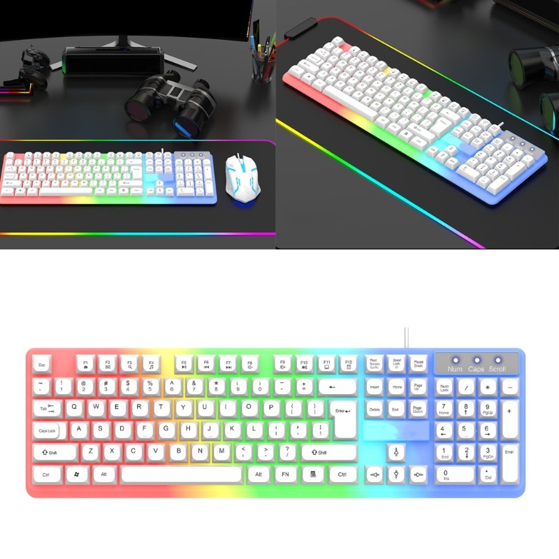 QUIM LED Mechanical Keyboard Hot Swappable Gaming Keyboard คีย์บอร์ดแบบมีสาย 104 คีย์