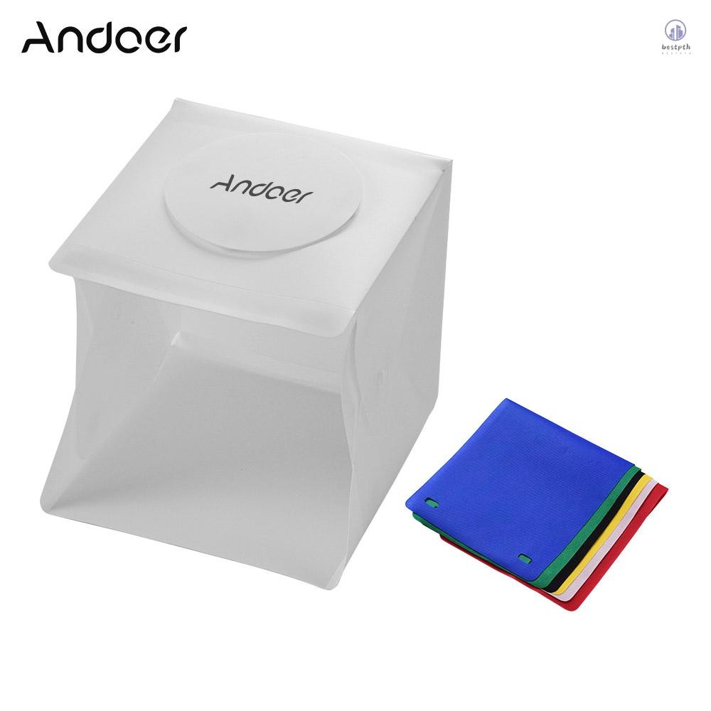Andoer แบบพกพาสตูดิโอถ่ายภาพ LED กล่องไฟยิงเต็นท์มินิพับสตูดิโอถ่ายภาพ Softbox 6 สีฉากหลัง 2 ชิ้น LE