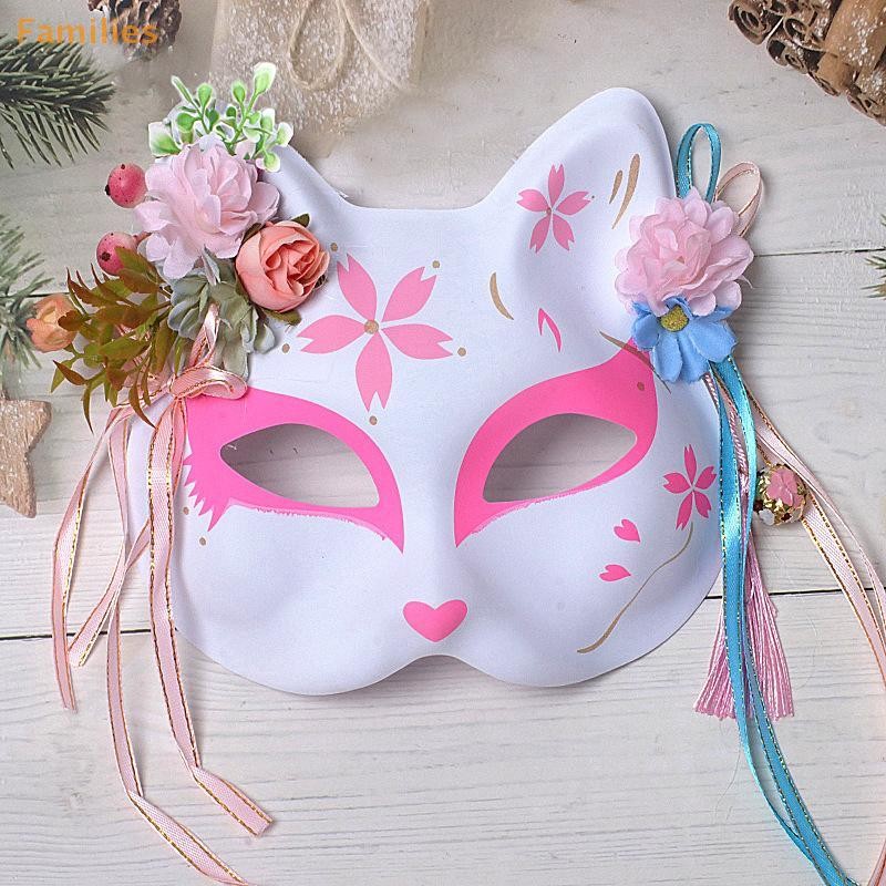 Families> Anime Demon Fox Mask Hand-painted Japanese Kitsune Mask Cosplay Prop สําหรับ Masquerade Fe