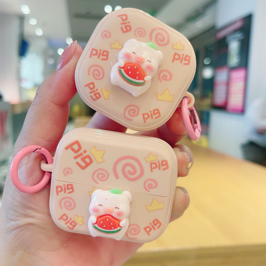 Samsung buds3/3pro เคสหมูแตงโมการ์ตูนสําหรับ Samsung Galaxy Buds FE/Buds 2 pro/Buds 2/Buds Live/Buds