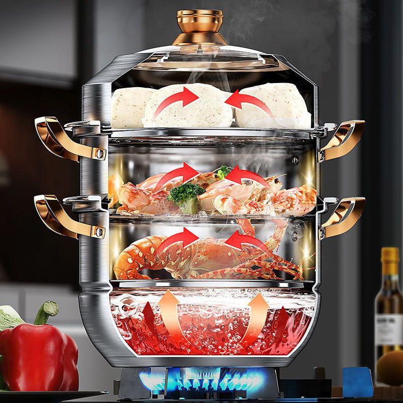 [Qianbaidu] หม้อนึ่งสแตนเลส 316 เครื่องนึ่งหลายชั้น ใช้ได้ทั้งตุ๋น、ต้ม、นึ่ง、เตาแม่เหล็ก、เตาแก๊ส - รูปที่ 4