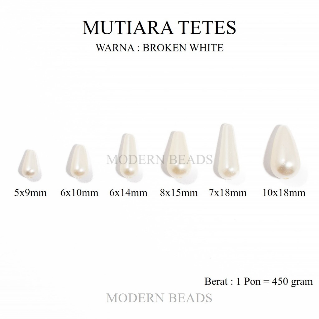 [1 PON] ไข่มุกหยดน้ําเกรด A สีขาวหัก ขนาด 5x9mm 6x10mm 6x14mm 8x15mm 7x18mm 10x18mm