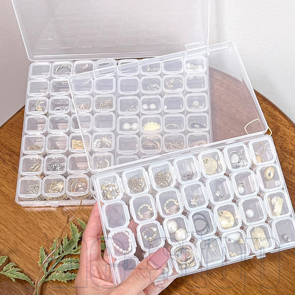 ที่ถอดออกได้ช่องกล่องเก็บเครื่องประดับสําหรับต่างหูสร้อยคออุปกรณ์ ทําเอง แสดงกรณี,28/56กริดพลาสติกใส ออแกไนเซอร์