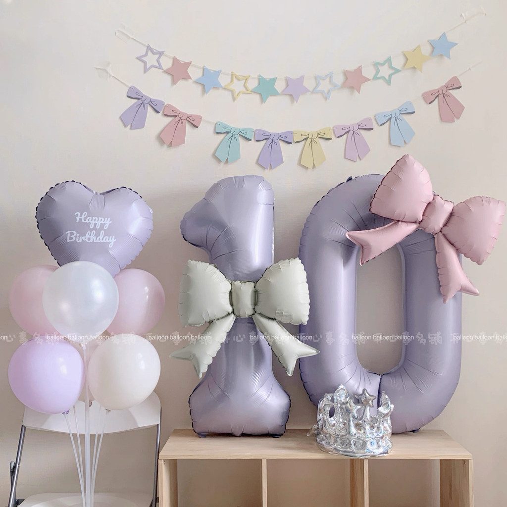 เจ้าหญิงโบว์ดาวดึงธงครีมสีม่วงจํานวนบอลลูนเด็กแรกงานเลี้ยงวันเกิดตกแต่งฉากตกแต่งงานเลี้ยงวันเกิดพรรควันเกิดบอลลูนพรรค