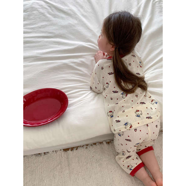 ชุดนอนแขนสั้น kiki baby shop ชุดนอนเด็ก ชุดนอนเด็กแบบใหม่ฤดูร้อนปี2025ชุดแอร์แบบบางสำหรับสาวการ์ตูนผ