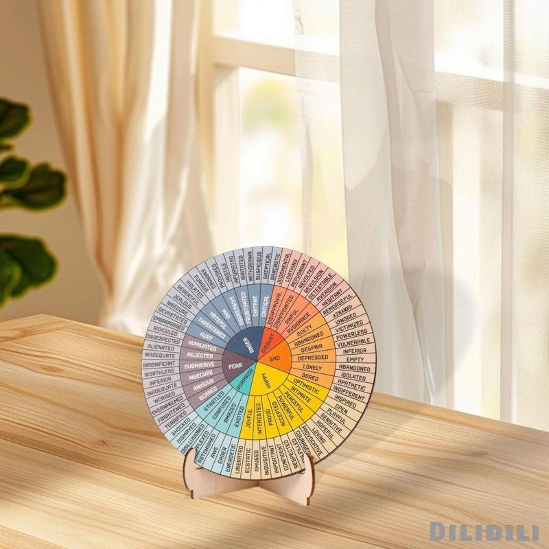 [Dilidili] Feeling Wheel Therapist Gifts Wooden Double Sided Psydom Mood Wheel with