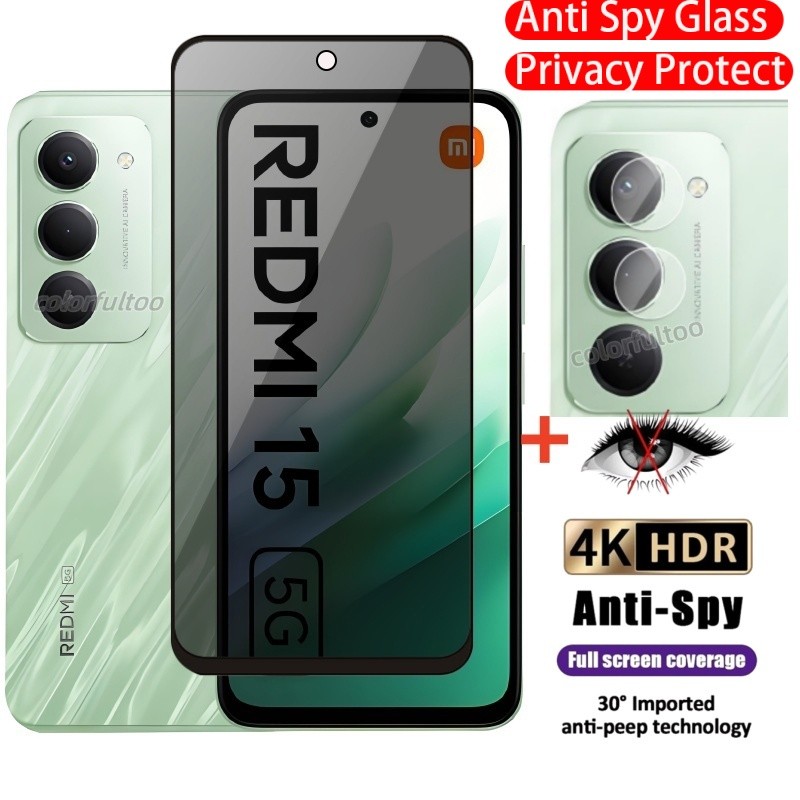 2in1 ความเป็นส่วนตัวกระจกนิรภัยสําหรับ Xiaomi Redmi 15 17 Redmi15 Redmi17 4G 5G 9Hคลุมทั้งหมดAnti Spyกระจกส่วนตัวป้องกันหน้าจอสําหรับRedmi 15 5G 2025 กลับกล้องเลนส์ฟิล์ม