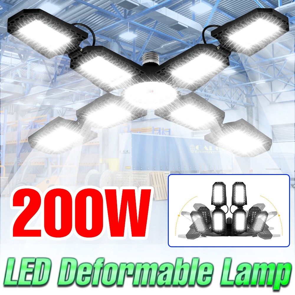 200W LED Deformable Garage Light 4 แผงปรับได้ E27/E26 เกลียวโกดัง Workshop โคมไฟ 100-277V ในร่มพับ B