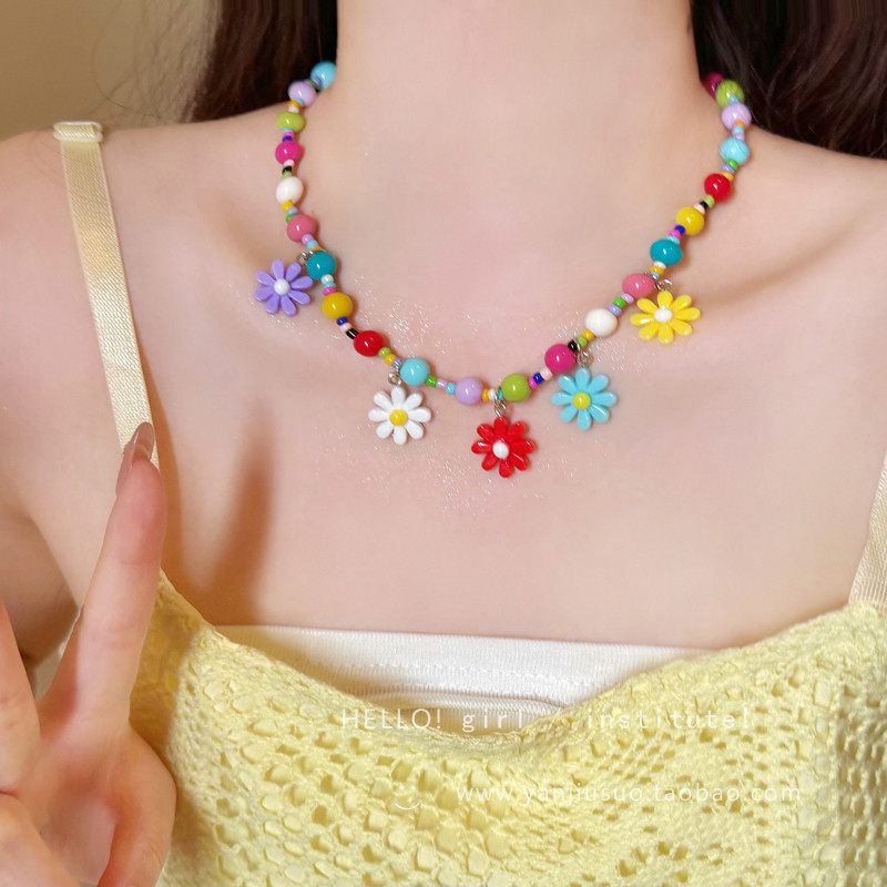 สร้อยคอ จี้ดอกทานตะวัน ประดับด้วยลูกปัด ดีไซน์สีตัดกัน โดปามีน แฟชั่น กระดูกไหปลาร้า ส่งไวจากไทย