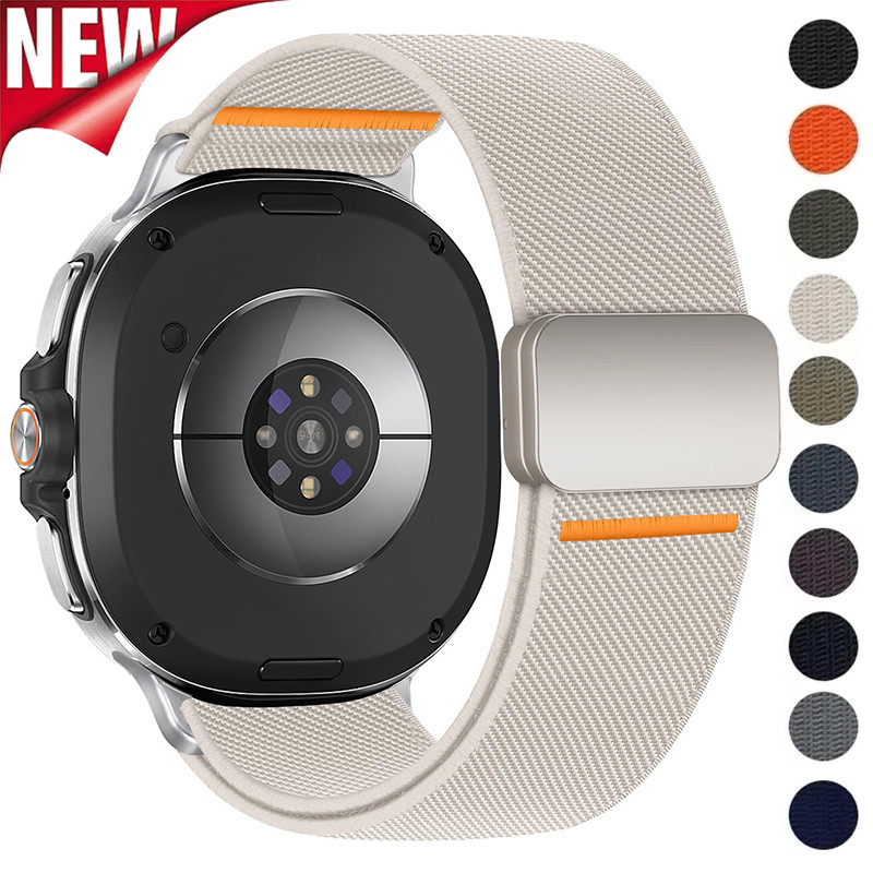 ไนลอนสายนาฬิกาแม่เหล็กสําหรับ Samsung Galaxy Watch 8 40 มม.44 มม.สร้อยข้อมือแบบห่วงยืดหยุ่นสําหรับ Galaxy Watch 8 คลาสสิก 46 มม.สายรัดข้อมือ