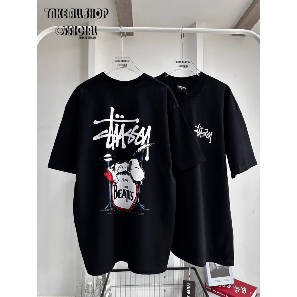 Snoopy BeatlesTee คอกลม S - 5XL สีขาว/ดํา ผ้าฝ้าย 100% Unisex Retro Top