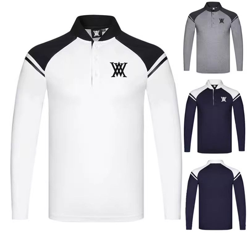 【ANEW】Golf เสื้อกอล์ฟแขนยาวสำหรับผู้ชาย สำหรับฤดูใบไม้ร่วงและฤดูหนาว ระบายเหงื่อง่าย และป้องกันรังสียูวี