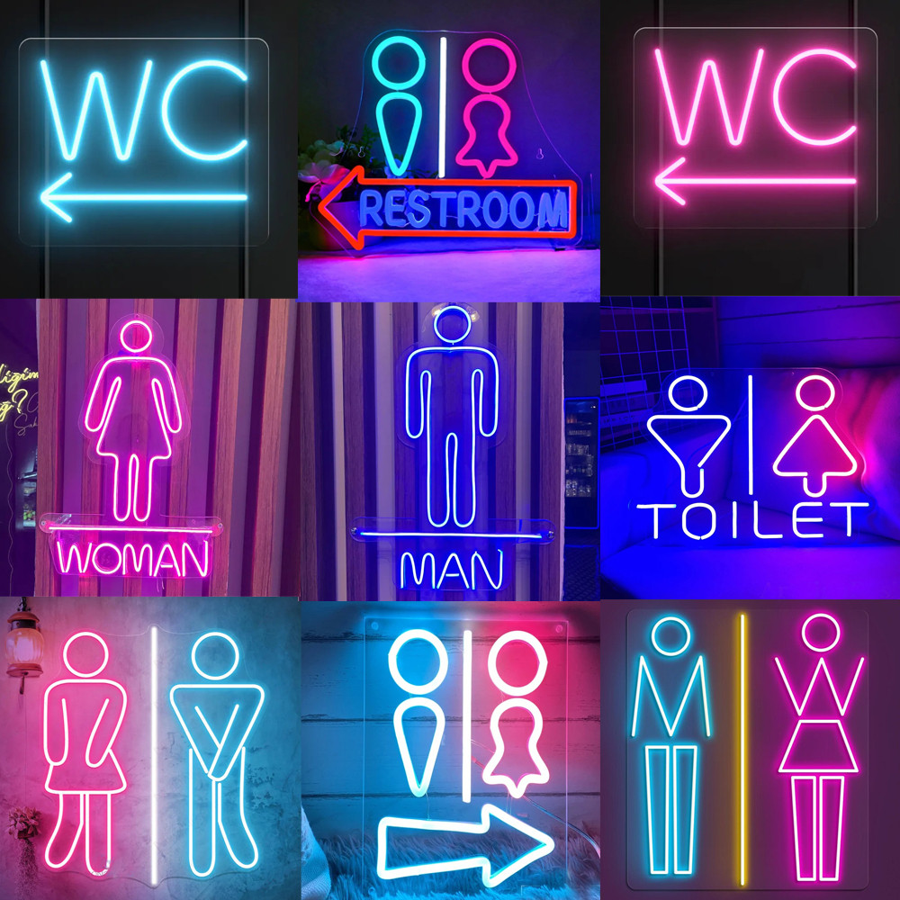 Restroom ป้ายนีออนสําหรับตกแต่งผนังชายและหญิงห้องน้ําป้ายนีออนห้องพักผ่อน Creative Art Light Up ป้ายตกแต่งห้องสําหรับสาธารณะพื้นที่โรงแรมรถไฟสถานีสนามบิน