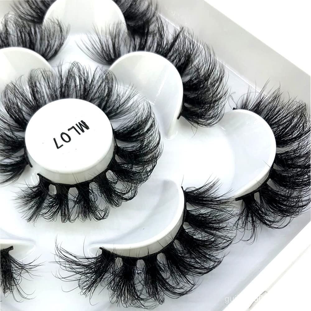 HBZGTLAD 5 คู่ 25 มม.3d Mink Lashes Bulk Faux พร้อมกล่องที่กําหนดเอง Wispy Natural Mink Lashes Pack 