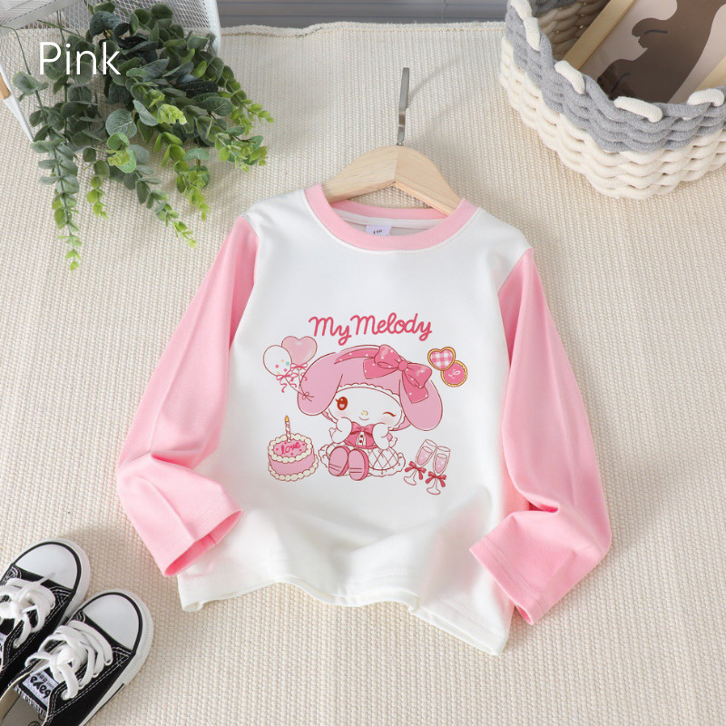 เสื้อยืดแขนยาวซานริโอดีไซน์ตัวอักษรพิมพ์สำหรับเด็กผู้หญิง ผ้าฝ้ายระบายอากาศน้ำหนักเบามากสีให้เลือก - รูปที่ 6