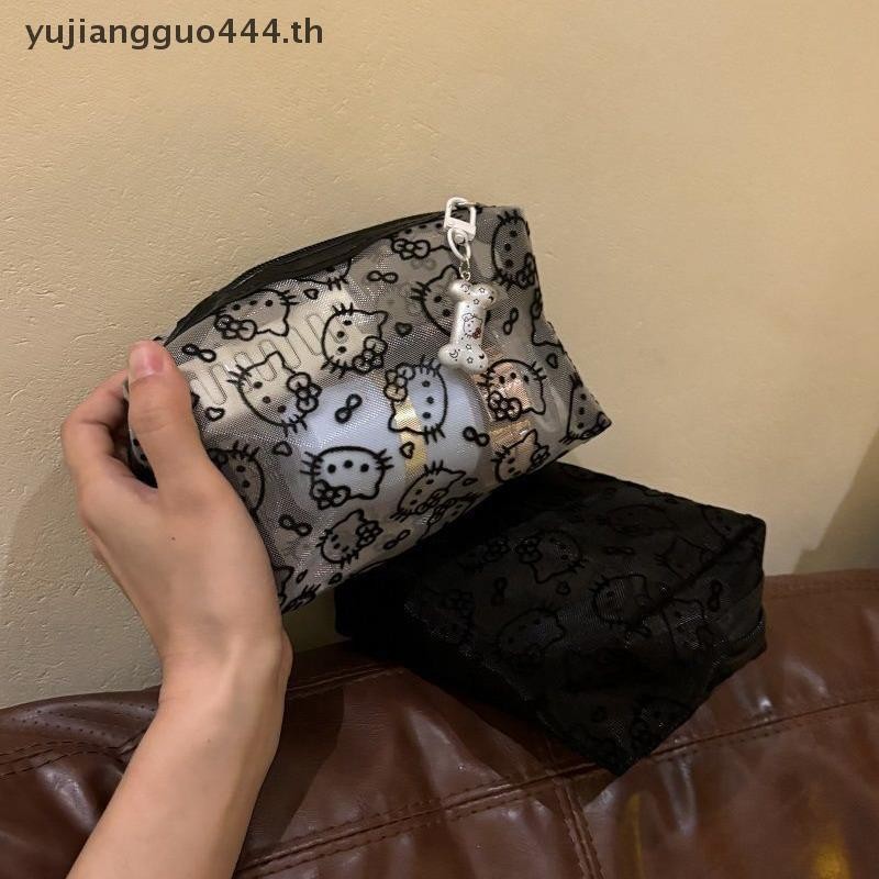 # yuyu # กระเป๋าแต่งหน้าการ์ตูนตาข่ายสีดํากระเป๋าเครื่องสําอางแบบพกพาน่ารักพร้อมความจุขนาดใหญ่ออแกไน