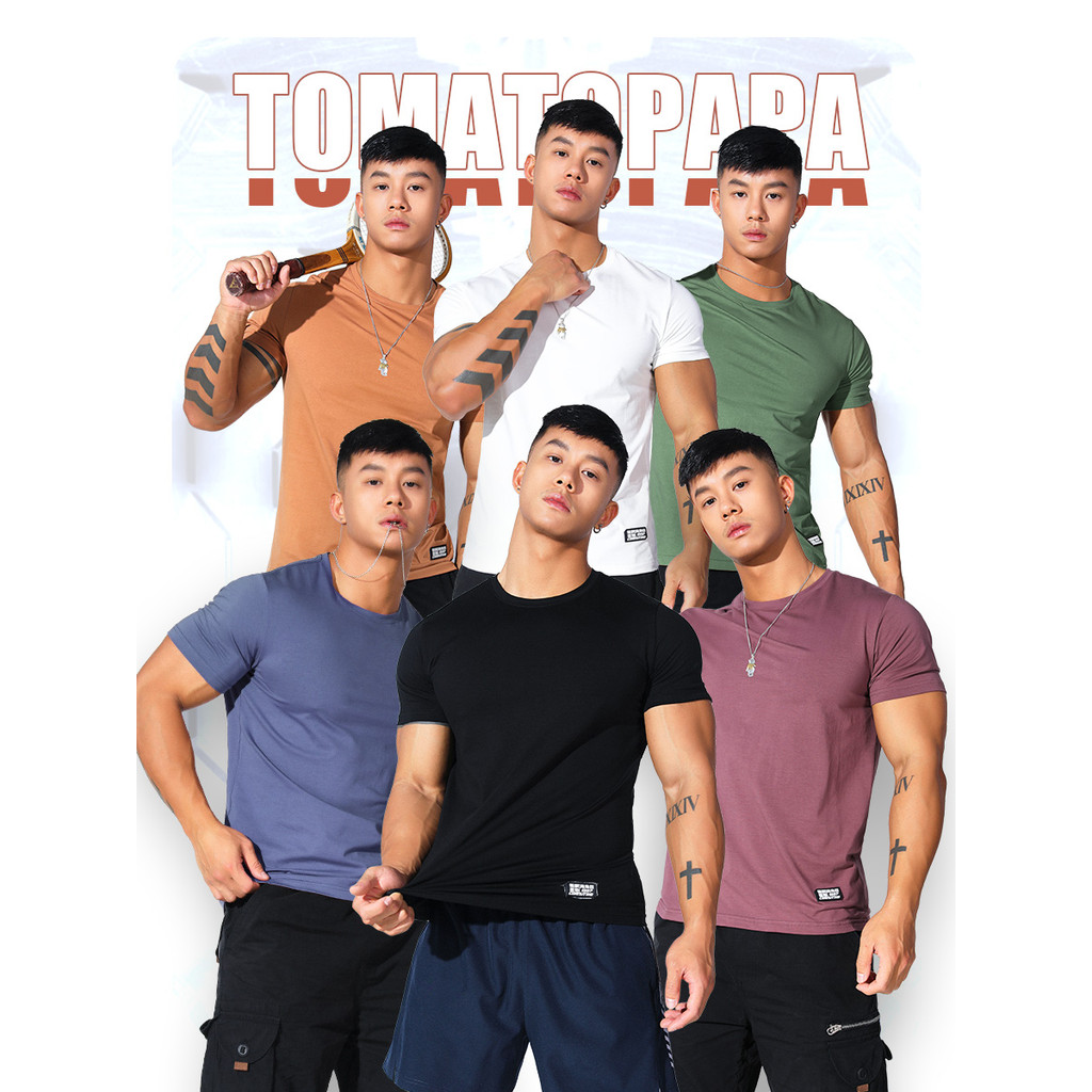 TOMATOPAPA Original เสื้อยืดแขนสั้นผ้าไหมน้ำแข็งสำหรับผู้ชาย สไตล์เบาๆ ใส่สบายและเหมาะสมทุกกิจกรรม
