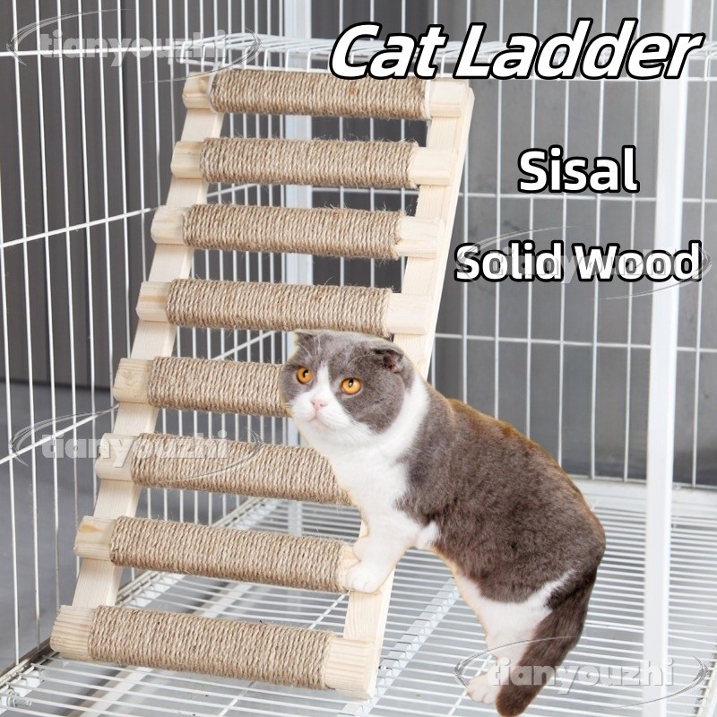Cat Climbing Frame Step-On Step Ladder Cat Villa ไม้เนื้อแข็ง Sisal บันไดแพลตฟอร์มติดผนัง Cat Climbing บันไดกรงแมวอุปกรณ์เสริม