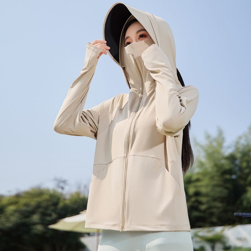 เสื้อผ้าครีมกันแดดสําหรับผู้หญิง 2025 เส้นด้ายคอลลาเจนสีดํา cool fe#防晒衣女2025黑胶原纱冰凉感防紫外线upf50+冰丝防晒服女0