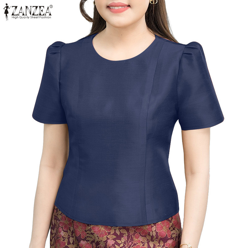 ZANZEA เสื้อเบลาส์คอกลมแขนพัฟ สไตล์เกาหลีสำหรับผู้หญิง