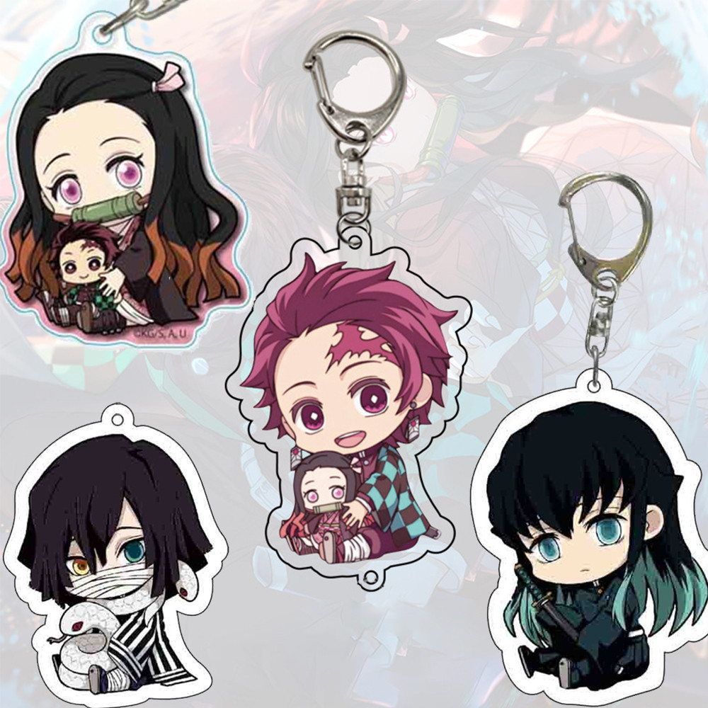 Demon Slayer Kimetsu ไม่มี Yaiba พวงกุญแจอะนิเมะรูปแหวนอะคริลิค Kamado Nezuko เคลือบสองด้านพิมพ์ผู้ถือกุญแจ