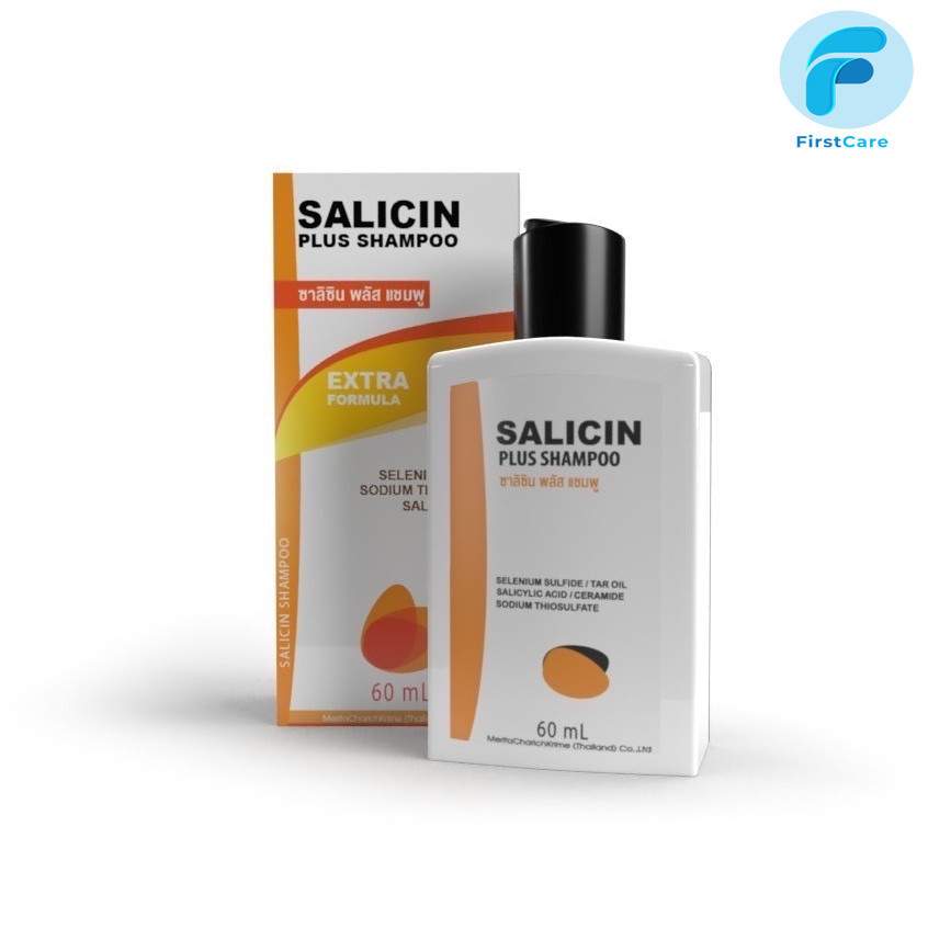 Salicin Plus Shampoo Extra Formula ซาลิซิน พลัส แชมพู Tar oil, Selenium Sulfide 60 ml. [FC]