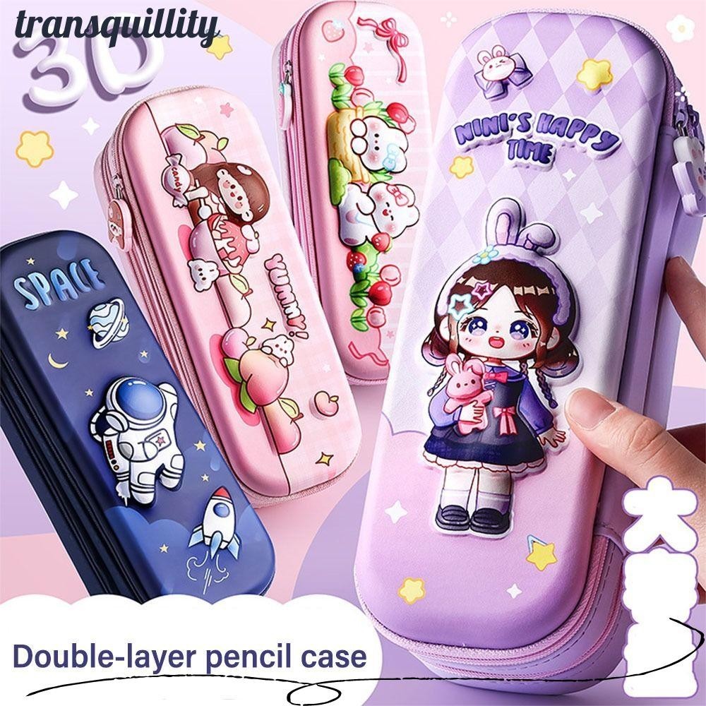 กล่องใส่ปากกา TRANSQUILLITY ดินสอความจุขนาดใหญ่ กล่องเครื่องเขียนสองชั้นมัลติฟังก์ชั่น อุปกรณ์การเรียน