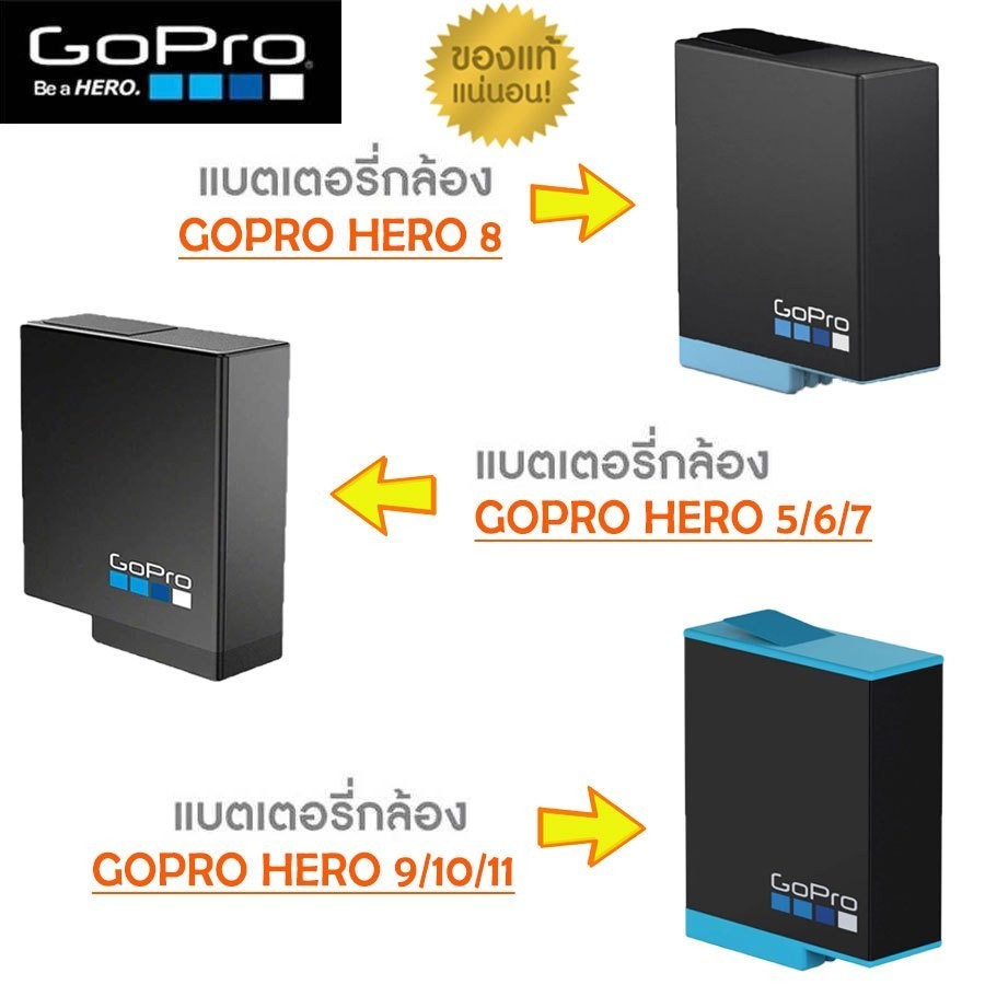 Gopro Rechargeable Battery Hero 5 6 7 8 9 10 11 แบตเตอรี่กล้อง ของแท้100% [ประกัน 6 เดือนเต็ม]