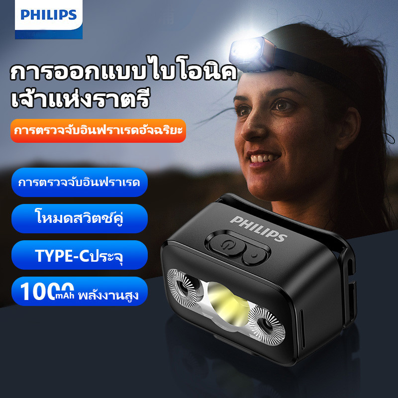 Philips SFL3153RH-62 ไฟฉายคาดหัว ไฟฉายชาร์จไฟ Headlight，โคมไฟตกปลากลางคืนคลิปหนีบหัวทํางานโคมไฟคนงานเหมืองลําแสงยาว