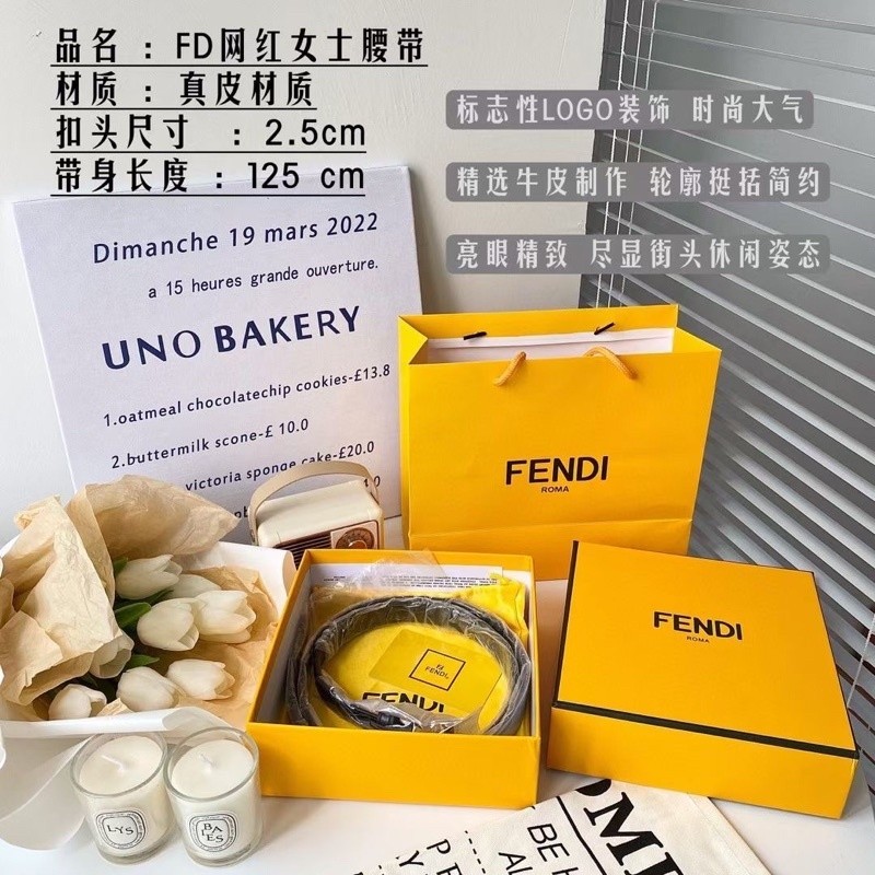 Ready Stock Fendi Belt เข็มขัดหนังแท้เรียบง่ายเข็มขัดหนังวัวสไตล์ลําลองสําหรับทั้งชายและหญิง