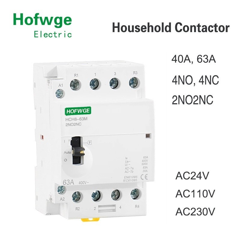 ✩HCH8-63M 4P 40A 24V 110V 220V Din Rail Household AC Modular Contactor With Manual Control Switch 4N