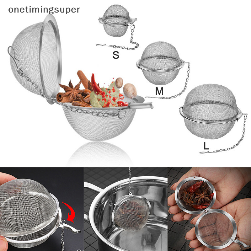 Onetimingsuper สแตนเลสชา Infuser ทรงกลมล็อคเครื่องเทศชา Ball กรอง MeshTea กรองเครื่องมือ OTP